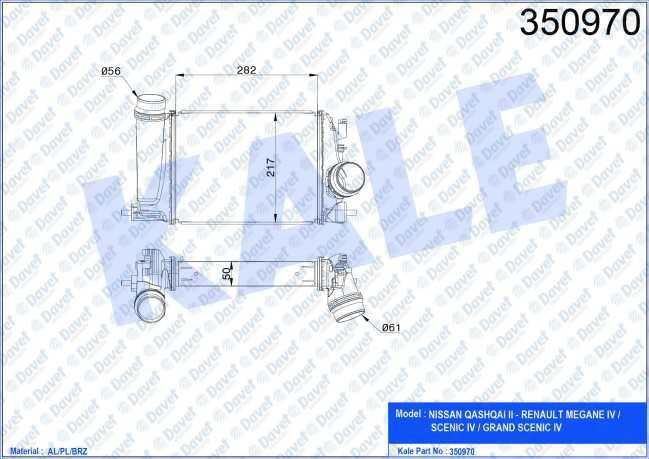 KALE 350970 Turbo Radyatoru Intercooler Nissan Qashqai Ii 1.2dic-T (03->) - Renault Megane Iv 1.2tce (15->)